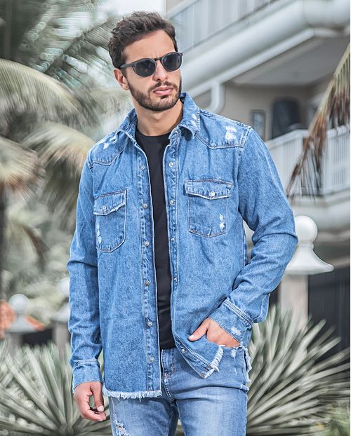 Shacket Jeans Unissex Oversize com Barra Desfiada 20532 Unica