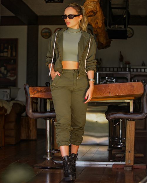 Conjunto Feminino Verde Militar Jaqueta e Calça Jogging 20477 Unica