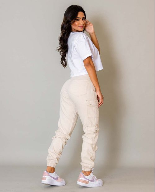 Calça Feminina Jogging Cargo Linho 20540 Unica