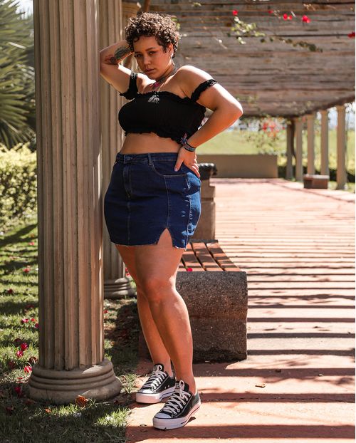 Mini-Saia Feminina Plus Size Abertura Lateral 21116 Escura