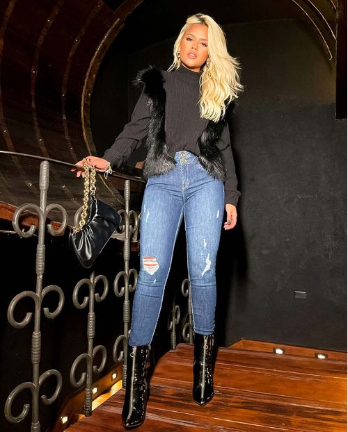 Calça Jeans Feminina Skinny Inter Extreme Power com Cós Duplo Rasgada  21741 Escura