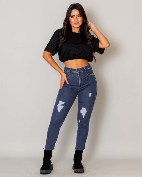 Calça Jeans Feminina Skinny Hot Fair Extreme Power com Rasgos e Puídos 21795 Escura