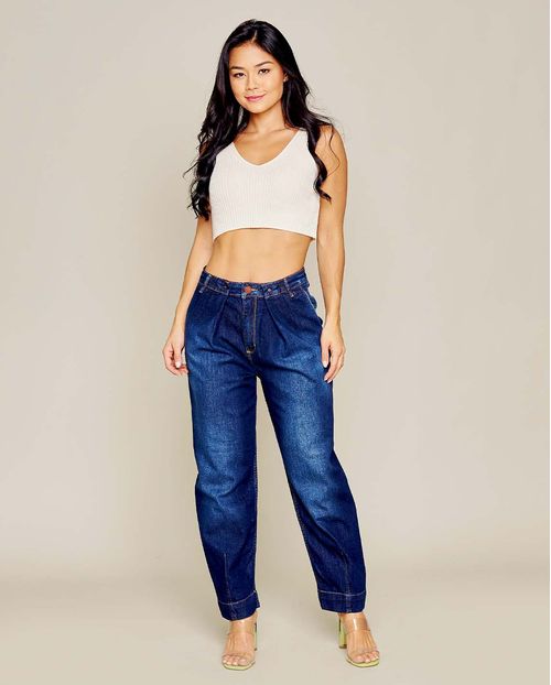 Calça Jeans Feminina Mom Cropped Escura   18015e Unica