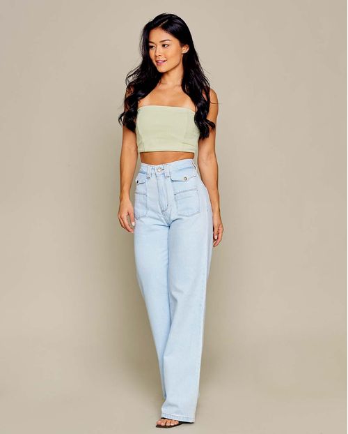 Calça Wide Leg Clara C/bolsos Frontais 21218c Unica