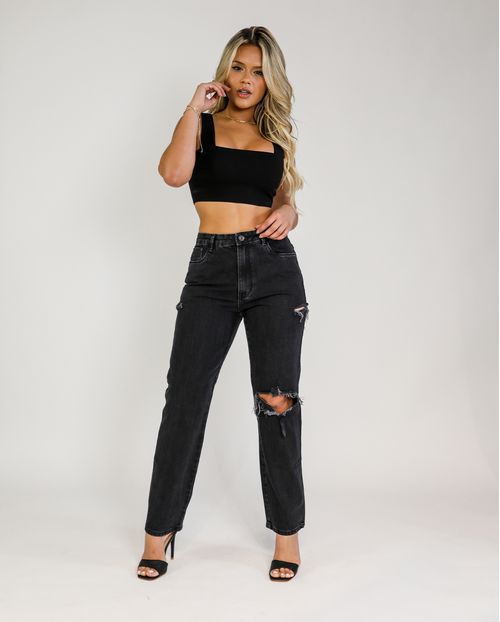 Calça Wide Loose Escura C/rasgo 02901v Unica