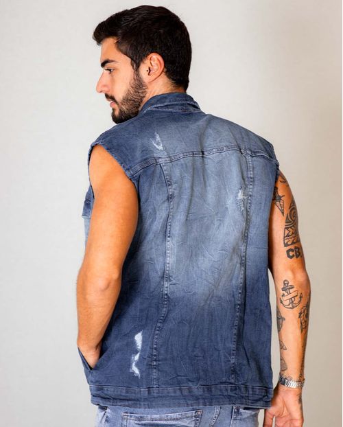 Colete Jeans Masculino com Rasgos e Puídos 14049 Unica