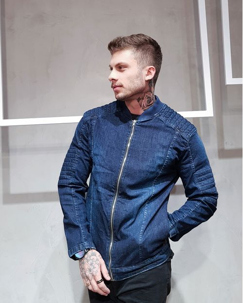 Jaqueta Jeans Masculina Bomber Escura 14614 Unica