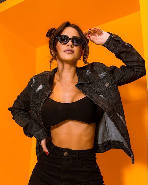 Jaqueta Jeans Feminino Rider Preta com Puídos 20649 Unica