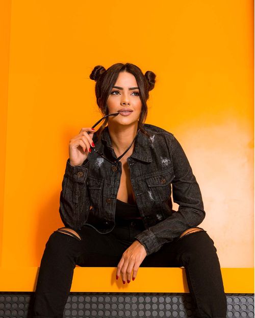 Jaqueta Jeans Feminino Rider Preta com Puídos 20649 Unica