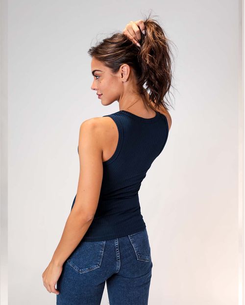 Blusa  Feminina  Regata Canelada Consciência  -90074 Azul Marinho