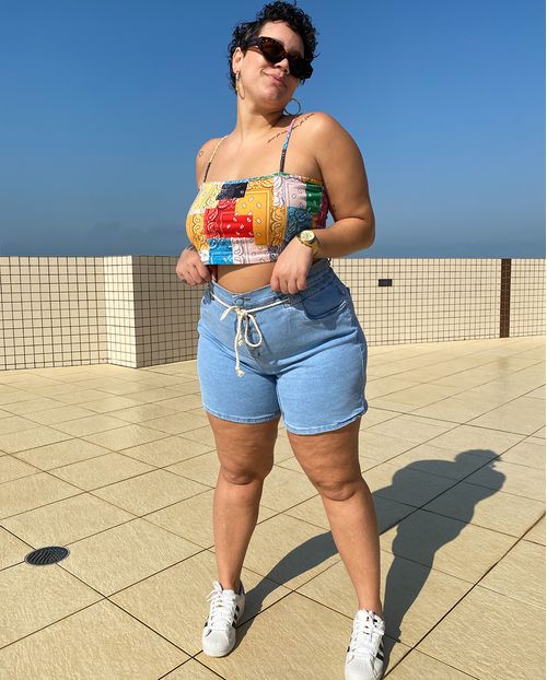 Shorts Feminino Plus  Rope  Consciência Jeans, Coleção Verão/22-22108 Clara