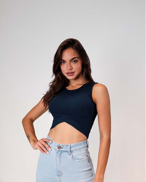 Blusa Feminina  Regata Canelada Consciência  -90076 Azul Marinho