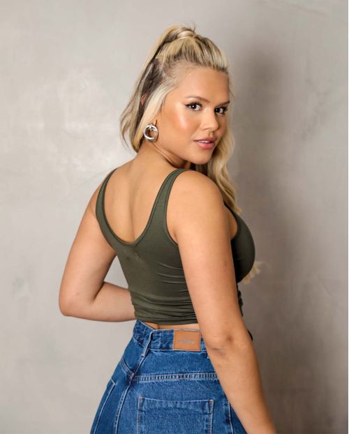 Blusa Fem Cropped Viscolycra Amarração Lateral 90086 Verde