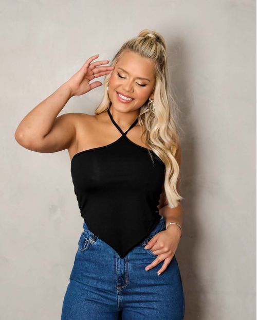 Blusa Fem Cropped Viscolycra Alça Unica-90080 Preto