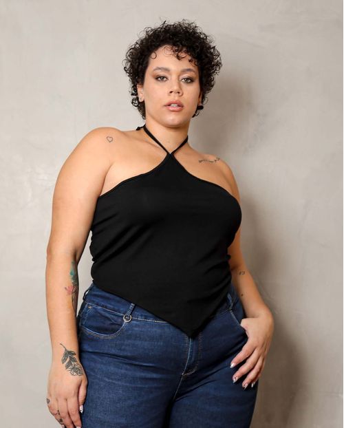 Blusa Fem Cropped Viscolycra Alça Corrente -90089 Preto