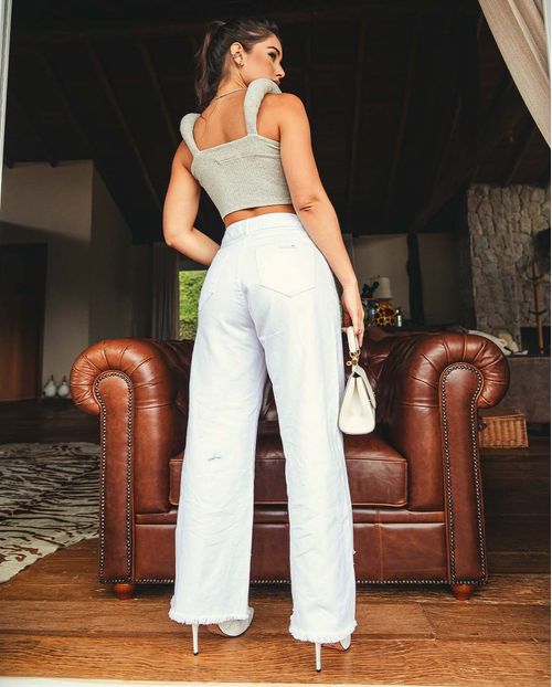 Calça Feminina Branca Cropped Flare Rasgada 21745 Branca Rasgada