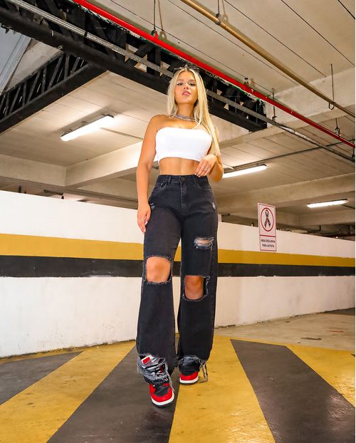 Calça Wide Leg Preta C/rasgos 2900p Unica