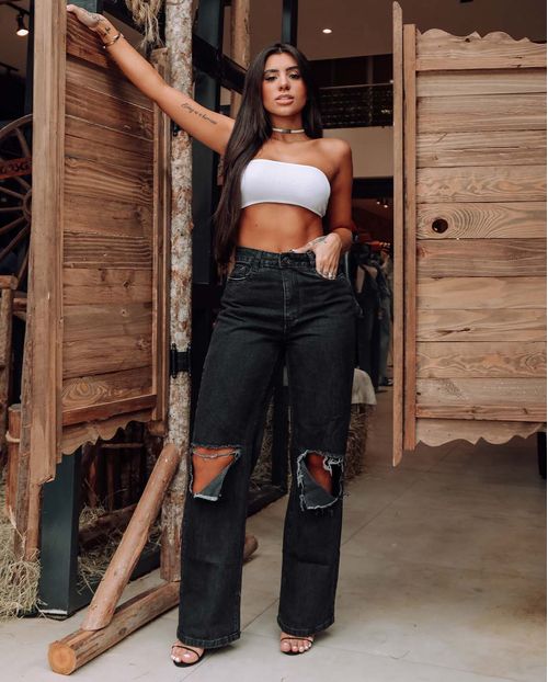 Calça Wide Leg Preta C/rasgos 2900p Unica