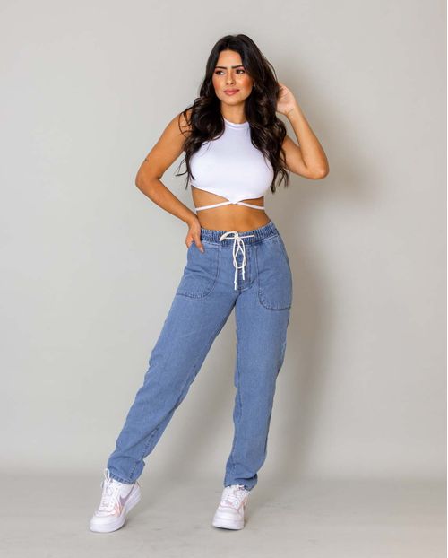 Calça Jeans Feminina Clara com Elástico No Cós   21512 Clara
