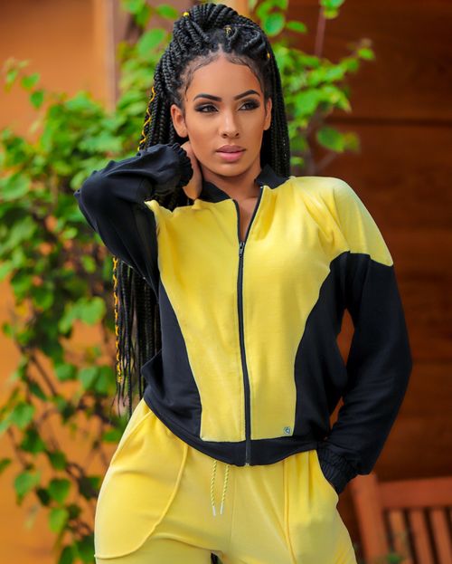 Conjunto Feminino Moletinho  Consciência Blusa Manga  Longa  Sobresposta+ Calça , Coleção Moletinho Inv/21 -90064 Amarelo