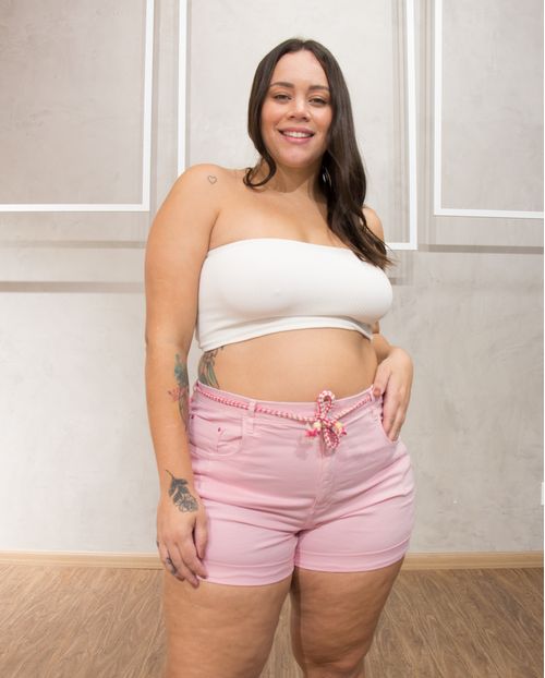 Shorts Fem Plus  Collor Consciência Jeans,Coleção Verão/21-20119 Rosa