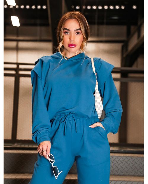 Conjunto Feminino Moletinho  Consciência Blusa Manga  Longa  Sobresposta+ Calça , Coleção Moletinho Inv/21 -90056 Azul
