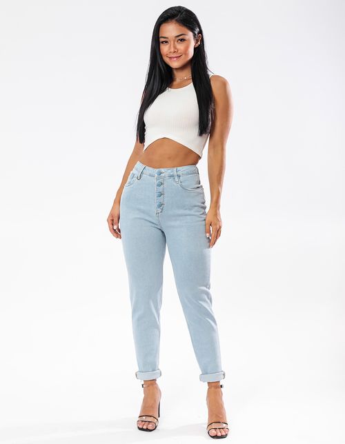 Calça Jeans Feminina Mom Clara com Botões Revestidos- 00220 Clara