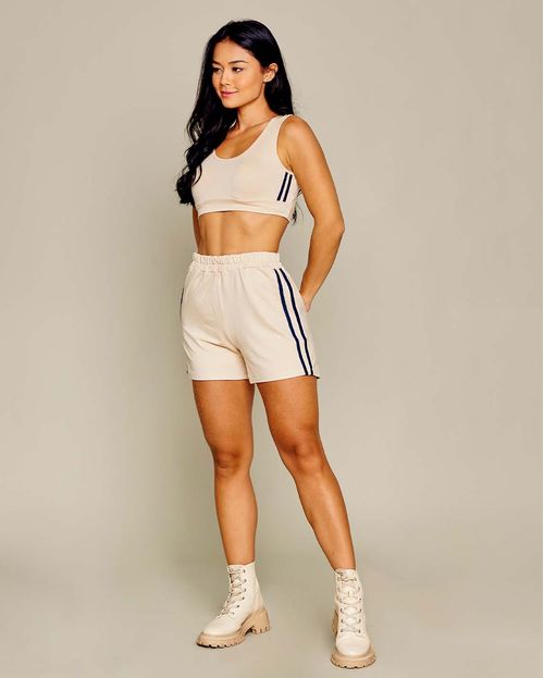 Conjunto Feminino Moletinho Consciência Top + Shorts , Coleção Moletinho -90072 Bege