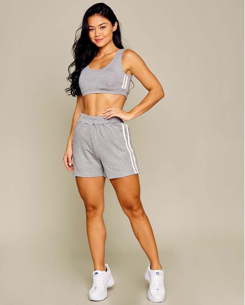 Conjunto Feminino Moletinho Consciência Top + Shorts , Coleção Moletinho -90072 Cinza