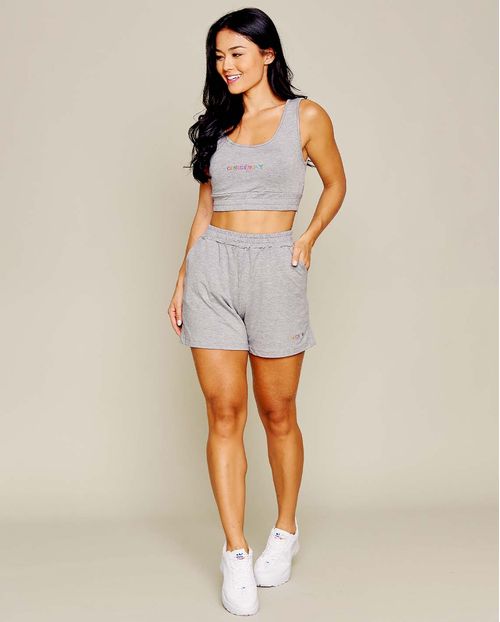 Conjunto Feminino Moletinho Consciência Blusa Regata+ Shorts , Coleção Moletinho -90071 Cinza