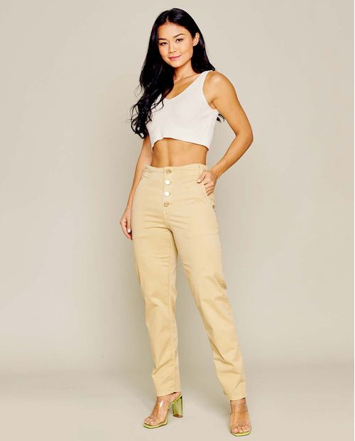 Calça Fem Baggy C/elastano 20921 Bege