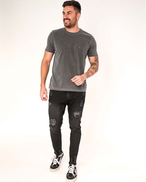 Calça Jeans Masculina Preta Super Skinny Rasgada - Linha Itália  21508 Preta Rasgada