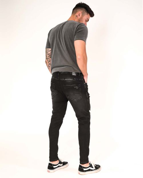 Calça Jeans Masculina Preta Super Skinny Rasgada - Linha Itália  21508 Preta Rasgada