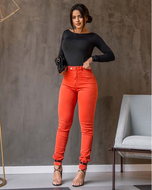 Calça Feminina Skinny Hot Pants com Cós Transpassado  22016 Laranja Queimado