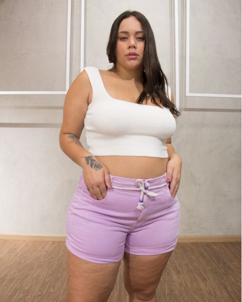 Shorts Fem Plus  Collor Consciência Jeans,Coleção Verão/21-20119 Lilas