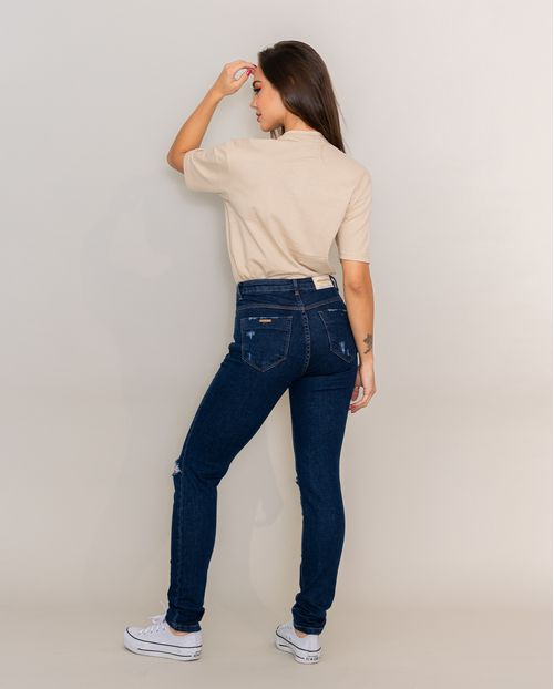 Calça Jeans Feminina Skinny Intermediária Rasgada - Linha Eco 21678 Escura