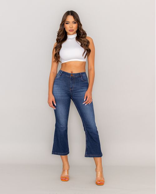 Calça Jeans Feminina Cropped Flare 18001 Média