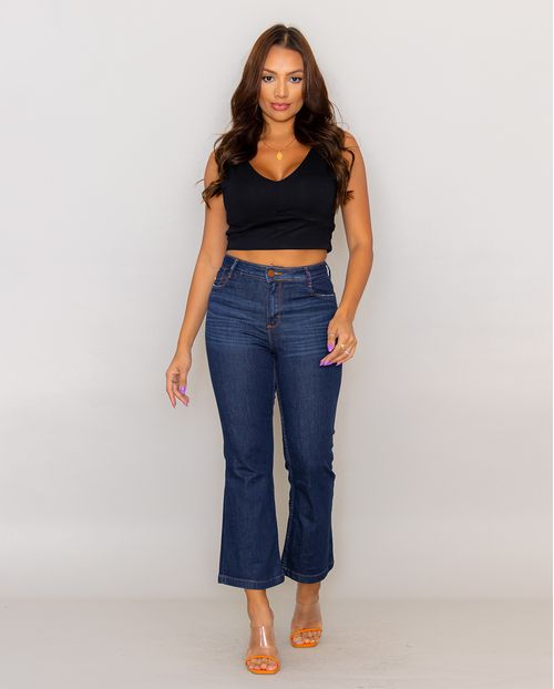 Calça Jeans Feminina Cropped Flare 18001 Escura