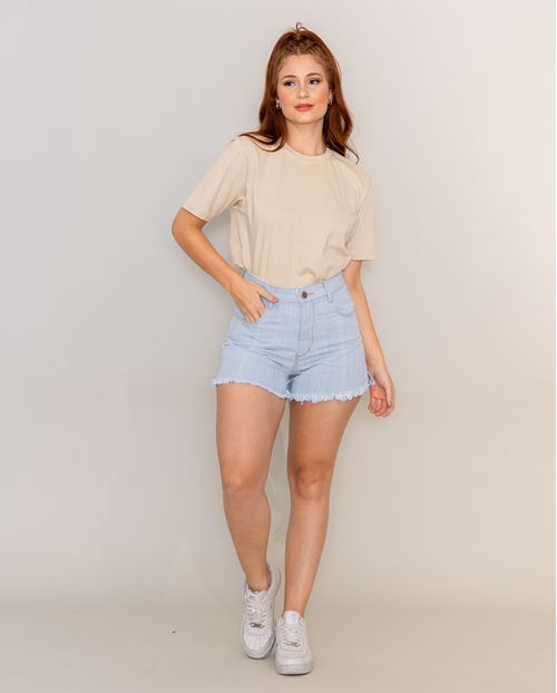 Shorts Feminino Boyfriend com Abertura Lateral e Barra Desfiada - Linha Eco 21673 Clara