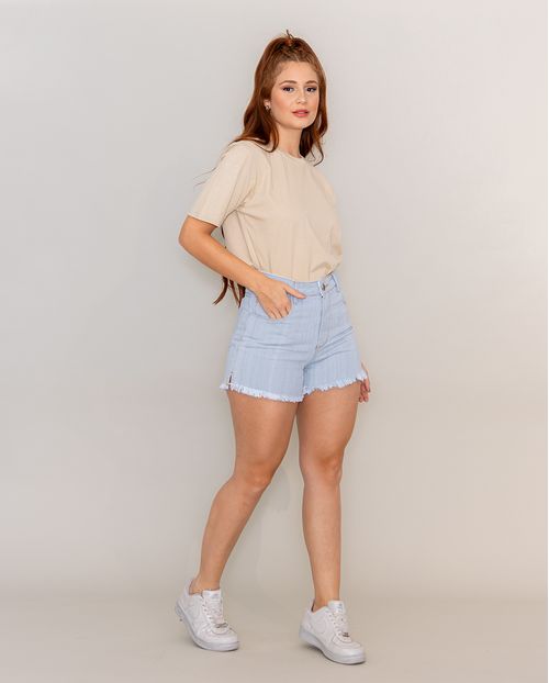Shorts Feminino Boyfriend com Abertura Lateral e Barra Desfiada - Linha Eco 21673 Clara
