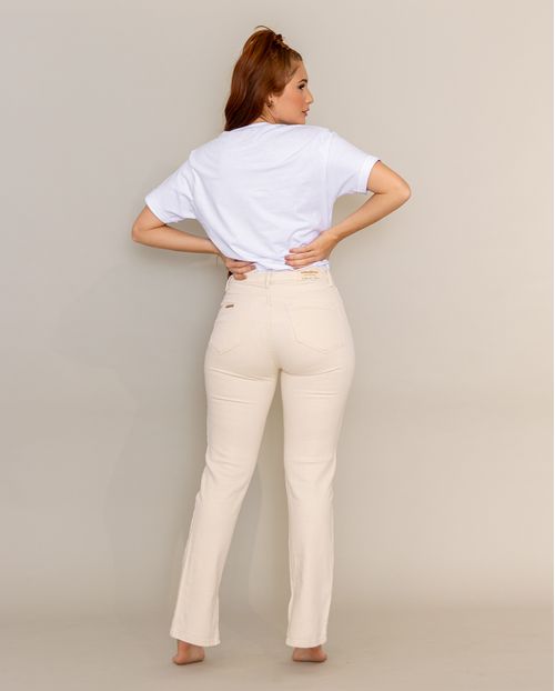 Calça Feminina Wide Loose com Abertura Interna Na Barra - Linha Eco 21684 Off White