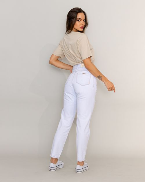 Calça Jeans Mom Feminina Cintura Alta Linha Eco 21675 Ice Rasgada