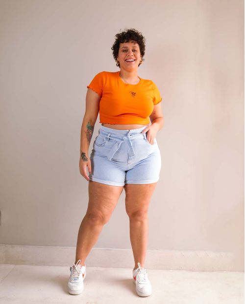 Shorts Jeans Feminino Plus Mom com Cós Duplo  21292 Clara