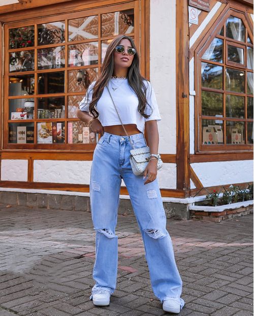 Calça Wide Leg Algodão 21027 Clara Rasgada