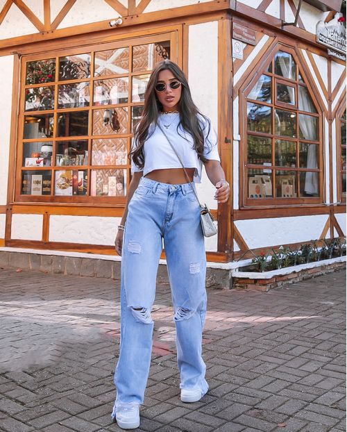 Calça Wide Leg Algodão 21027 Clara Rasgada