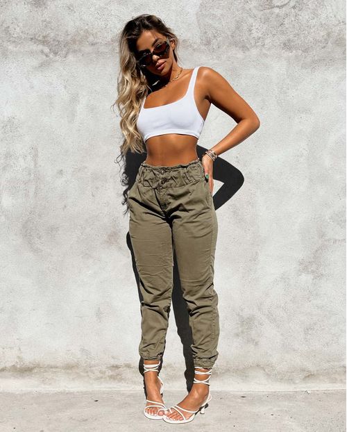 Calça Feminina Jogger Lycra Cós Largo 20982 Verde Militar