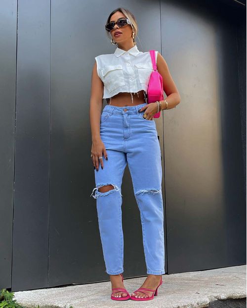Calça Fem Mom 101 Vibes Clara Consciência Jeans 00116 Clara Rasgada