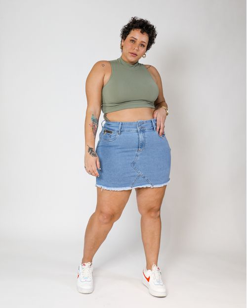 Mini-Saia Feminina Plus com Barra Desfiada Media 21427 Média