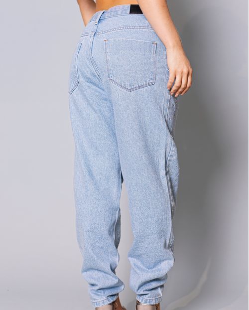 Calça Jeans Feminina Mom com Puidos e Strass 22170 Clara
