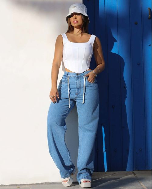 Calça Jeans Feminina Wide Leg Rope  22314 Média
